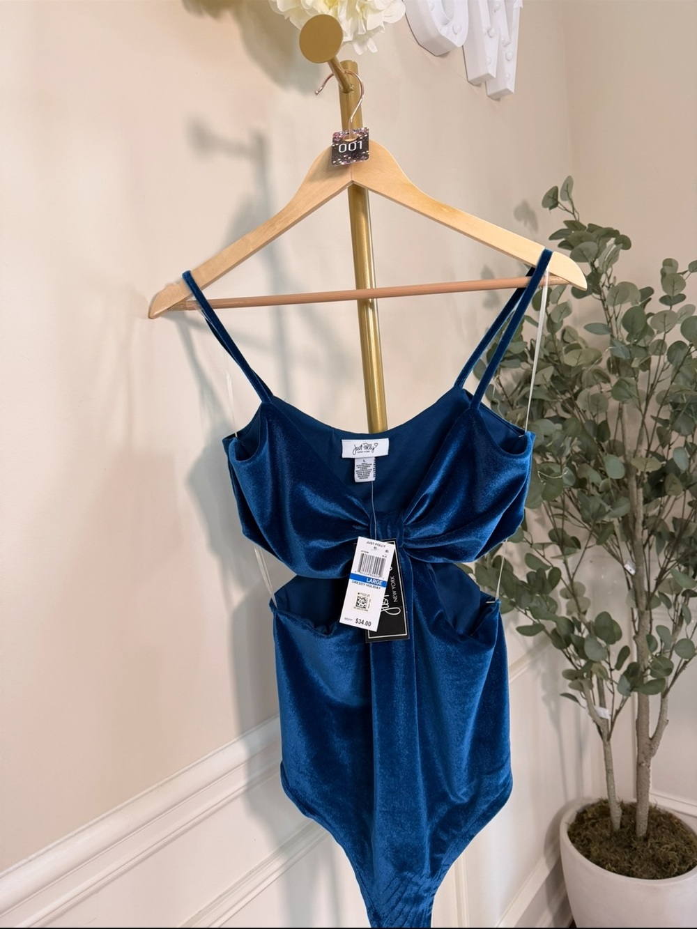 Jet Play Midnight Blue Velvet Cutout Bodysuit
